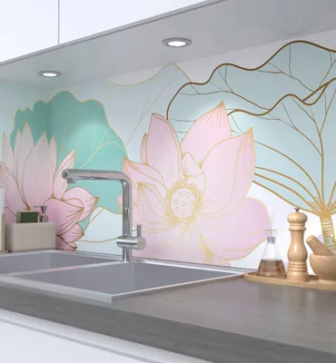 Produktbild von Küchenrückwand selbstklebend Zeichnung von Blumen Spritzschutz Folie 280 x 60cm