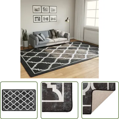 Produktbild von The Living Store Teppich Waschbar Schwarz und Weiß 190x300 cm Rutschfest