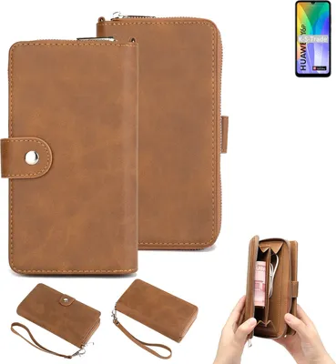Produktbild von K-S-Trade Handyhülle Schutzhülle kompatibel mit Huawei Y6p & Portemonnee Tasche Handytasche Case Etui Geldbörse Wallet braun (1x)