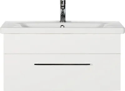 Produktbild von Marlin Badmöbel-Set 3400 BxHxT 80 x 40,6 x 45,5 cm Frontfarbe weiß mit Waschtisch Keramik weiß ASEW WK81W