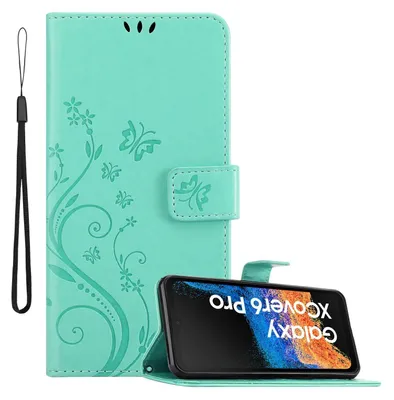 Zdjęcie produktu dla Pokrowiec Cadorabo do Samsung Xcover 6 Pro w kolorze FLORAL TURQUOISE pokrowiec ochronny w kwiatowy wzór z magnetycznym zamknięciem, funkcją podstawki i kieszeniami na karty etui z klapką w kwiaty etui na telefon komórkowy etui na książkę