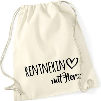 Produktbild von Huuraa Turnbeutel Rentnerin mit Herz 12 Liter Natural Baumwolle Rucksack Geschenkidee