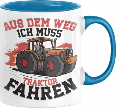 Produktbild von Bauer Landwirt Geschenk Tasse Aus Dem Weg Ich Muss Traktor Fahren Geschenkidee Jungs (Blau)