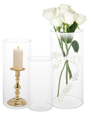 3er-Set Glasvasen, Höhe 15/20/25 cm, für Blumen & Kerzen