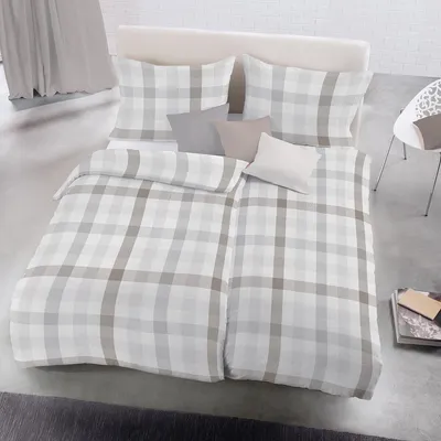 Produktbild von Fleuresse Lech Edelflanell Bettwäsche 240x220 Karo beige silber weiß 603742-27