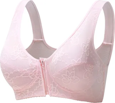 Produktbild von Damen-Baumwoll-BH mit Reißverschluss vorne, bügelloser Spitzen-BH mit nahtlosem Stretch für Freizeitkleidung, Schlafen, Zuhause, Büro, Reisen