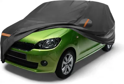 Produktbild von Autoabdeckung fš¹r Skoda Citigo 2011-2019 PEVA Spunlace Baumwolle Outdoor Voll Autoabdeckung Alle Wetter Wasserdicht Winddicht Schutz mit Passagiertš¹r Rei?verschluss Schwarz
