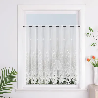 Stickvorhang halbtransparent weiß Blumen 90x150 cm