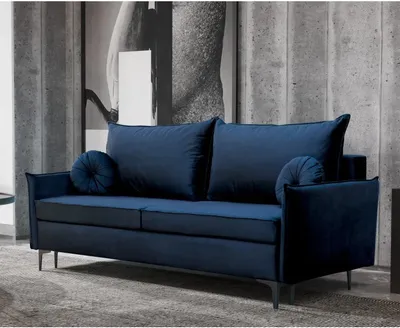 Produktbild von Schlafsofa LEA Sofa mit Schlaffunktion und Bettkasten, Klappsofa, Schlafcouch mit Füßen aus Metall, Couch in Frabe: Blau, Veloursstoff