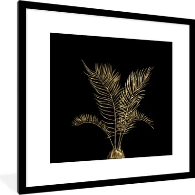 Produktbild von MuchoWow® MuchoWow® Gerahmtes Poster Gold - Pflanzen - Blatt 40x40 cm - Poster mit zchwarzem Bilderrahmen - Poster - Plakat im Rahmen