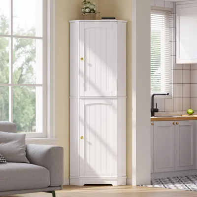 Produktbild von Flieks Eckschrank mit 2 Türen und verstellbaren Einlegeböden Aufbewahrungsschrank 42x42x166cm, Sideboard für Küche, Esszimmer, Wohnzimmer, Weiß