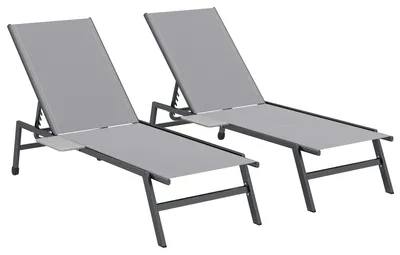 Produktbild von 2er Set Sonnenliege Gartenliege mit 5-Fach höhenverstellbarer Rückenlehne Seitentisch 2 Räder, rutschfeste Füße Grau
