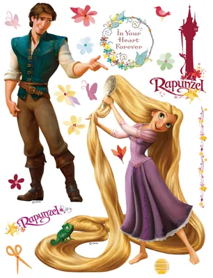 Image de Sticker mural Disney Raiponce jaune, bleu pétrole et violet - 600180 - 65 x 85 cm