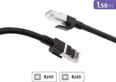 Image de Câble Ethernet RJ45 Tressé S/FTP M/M 1.5m Noir