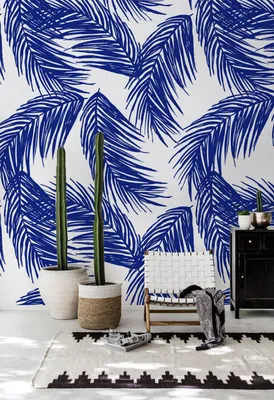 Produktbild von Coloray Fototapete 290x290 cm An Einer Wand Latex Latextapete - Navy Palmblatt