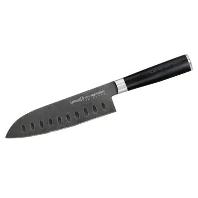 Zdjęcie produktu dla Samura MO-V 7" Stonewash Santoku Knife -Nóż w stylu japońskim kuchenny z wydrążonym szlifem do precyzyjnego cięcia i kulinarnej doskonałości