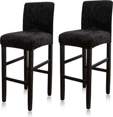 Produktbild von Barhocker-Abdeckungen, 2er-Set Stretch Thekenhöhe Beistellstuhl Slipcover-Schutz für Esszimmer Küche Cafe-Möbel Stuhl, Schwarz