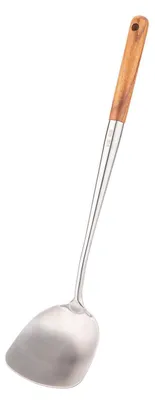 Image de Spatule pour wok, 43,2 cm, en acier inoxydable 304, avec manche en bois