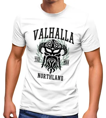 Produktbild von Herren T-Shirt Valhalla Northland Wikinger Helm Nordmänner Bart Viking Fashion Streetstyle Neverless® weiß M
