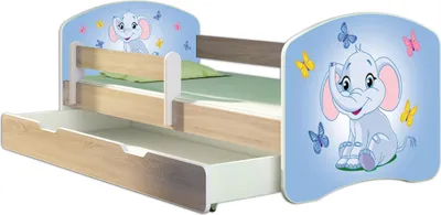 Produktbild von ACMA Jugendbett Kinderbett Junior-Bett Komplett-Set mit Matratze Lattenrost und Rausfallschutz Sonoma 26 Elefant 180x80 + Bettkasten