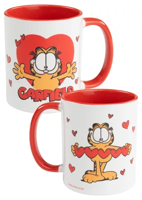 Produktbild von Garfield Tasse - Hearts Kaffeetasse Becher Kaffeebecher aus Keramik 320 ml Rot/Weiß