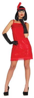 Produktbild von rotes Charleston Kleid mit Pailletten für Damen Gr. M/L, Größe:L