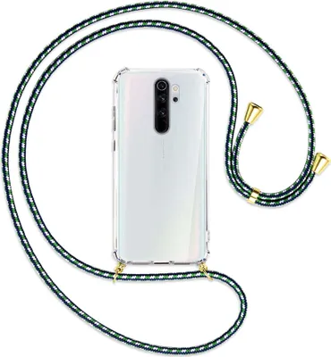 Produktbild von Handykette Backcover-Schutzhülle mit Band (Metall goldfarben) für Xiaomi Redmi Note 8 Pro - grün/blau/weiß