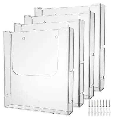Produktbild von 4 Stück DIN A4 Wandprospekthalter, Transparent Prospekthalter A4, Flyerhalter Acryl, Prospekthalter Wand, Flyer Aufsteller, Flyerständer Prospektständer Wandmontage