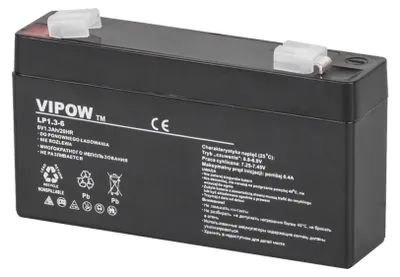 A black battery with white text and symbols on a white background.