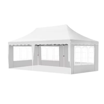 Zdjęcie produktu dla namiot imprezowy - Składany - Ze ścianami bocznymi - Biały - 300x600cm - Łatwy montaż - Pawilon - Wodoodporny, odporny na warunki atmosferyczne - Regulowana wysokość
