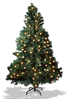 Obrázok produktu pre Umelý vianočný stromček, výška 210 cm, s 400 LED diódam (teplá biela), vyrobený z PVC a kovu, s automaticky sa otvárajúcimi vetvami, farba: zelená