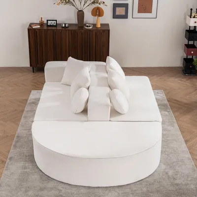 Produktbild von okwish Knochenloses Sofa Chaiselongue mit Schlaffunktion und Schaumstoffstruktur,Wolkensofa Modulares Sofa mit 4 quadratischen Kissen,Weiß