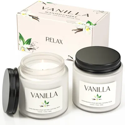 Obrázek produktu pro Sada dvou vonných svíček s vůní vanilky v skleněné nádobě. Sójová svíčka pro aromaterapii do domácnosti