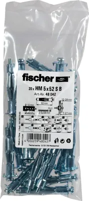 Produktbild von Hohlraum-Metalldübel HM 5x52 S B (silber, 20 Stück, mit Schraube)