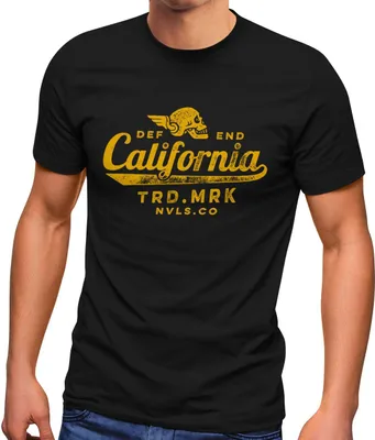 Produktbild von Herren T-Shirt California Skull Totenkopf Flügel Biker Motiv Fashion Streetstyle Neverless® schwarz 5XL