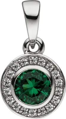 Produktbild von Anhänger Rund 925 Sterling Silber Zirkonia grün und weiß