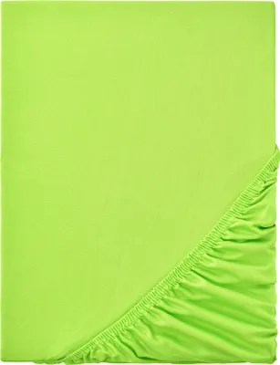 A close-up, top-down view of a bright green fitted sheet, showing the elasticized edge.