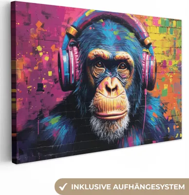 Produktbild von Leinwand Bilder 120x80 cm - Graffiti Schimpanse, moderne Wanddeko für Wohnzimmer