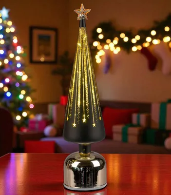 Produktbild von formano LED Weihnachtsbaum drehend Baum 38cm schwarz-gold aus Farbglas mit Timer
