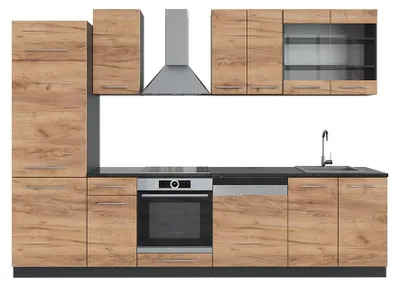Immagine prodotto di Cucina componibile Vicco Fame-Line Rovere dorato/antracite 300 cm senza piano di lavoro, Model 38656