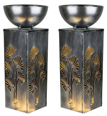 Produktbild von 2x LED Solarleuchte, Dämmerungssensor, Pflanzschale, Silber, Metall, H 59 cm