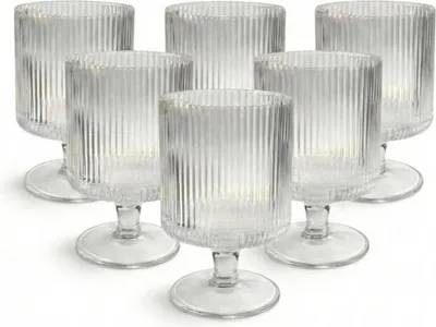 Produktbild von Altınbaş 6er Set Dessertgläser mit Fuß 200ml – Elegant Geriffelte Eisbecher & Cocktailgläser – Spülmaschinenfest – Vintage Design Becher für Eiskaffee, Tiramisu, Magnolia & Drinks – Robustes Glas