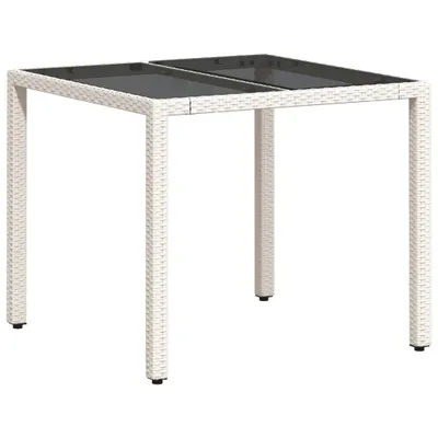 Produktbild von Gartentisch mit Glasplatte Weiß 90x90x75 cm Poly Rattan