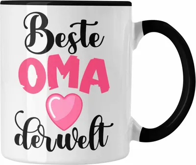Produktbild von Trendation - Für Die Beste Oma Der Welt Tasse Geschenk Geschenkidee Von Enkel Enkelin Herz (Schwarz)