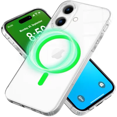 Immagine prodotto di Custodia ad anello NALIA Neon per iPhone 16 – Compatibile con MagSafe e fosforescente – NIGHT-GLOW (trasparente e anti-ingiallimento) – Marchio di Berlino – Verde