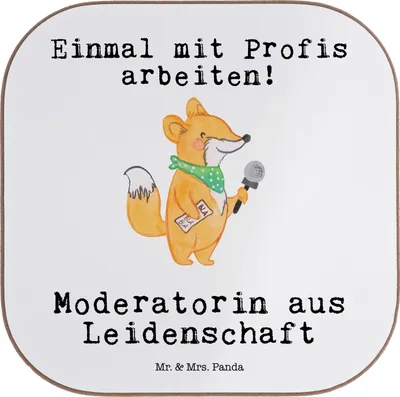Produktbild von Mr. & Mrs. Panda Tischuntersetzer Moderatorin Leidenschaft - Weiß - Geschenk, Untersetzer Tasse, gläseruntersetzer, Design, für Gläser, Tischschoner