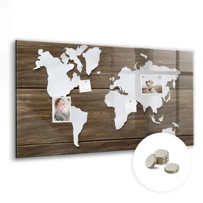 Produktbild von Dekorative Magnettafel 120x60 cm - Magnetwand - für Fotos, Karten und Notizen - Fotowand - Memoboard - Magnetpinnwand - Wanddekoration - Weltkarte auf Tafeln