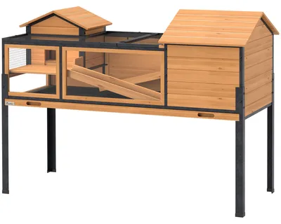 Zdjęcie produktu dla Klatka dla małych zwierząt z rampami i oknami, terrarium dla żółwi, dwupoziomowe, wykonane z drewna sosnowego, kolor żółty | 18 kg | 128 x 63 x 96 cm