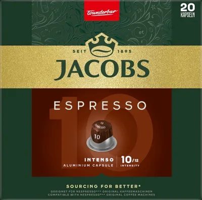 The image shows the packaging of Jacobs Espresso Intenso coffee capsules.
