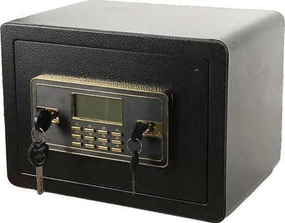Zdjęcie produktu dla Sejf elektroniczny, podwójne zabezpieczenie dostępu, funkcja alarmu, wyjmowana półka